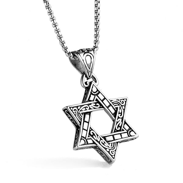 Stainless steel Pendant Necklace Vintage Star Of David Pendant Chain Charms Hexagram Necklace for men/women jewelry N010701
